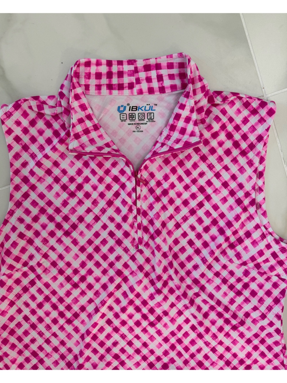 IBKUL Hot Pink & White Gingham Quilted Sleeveless Dress